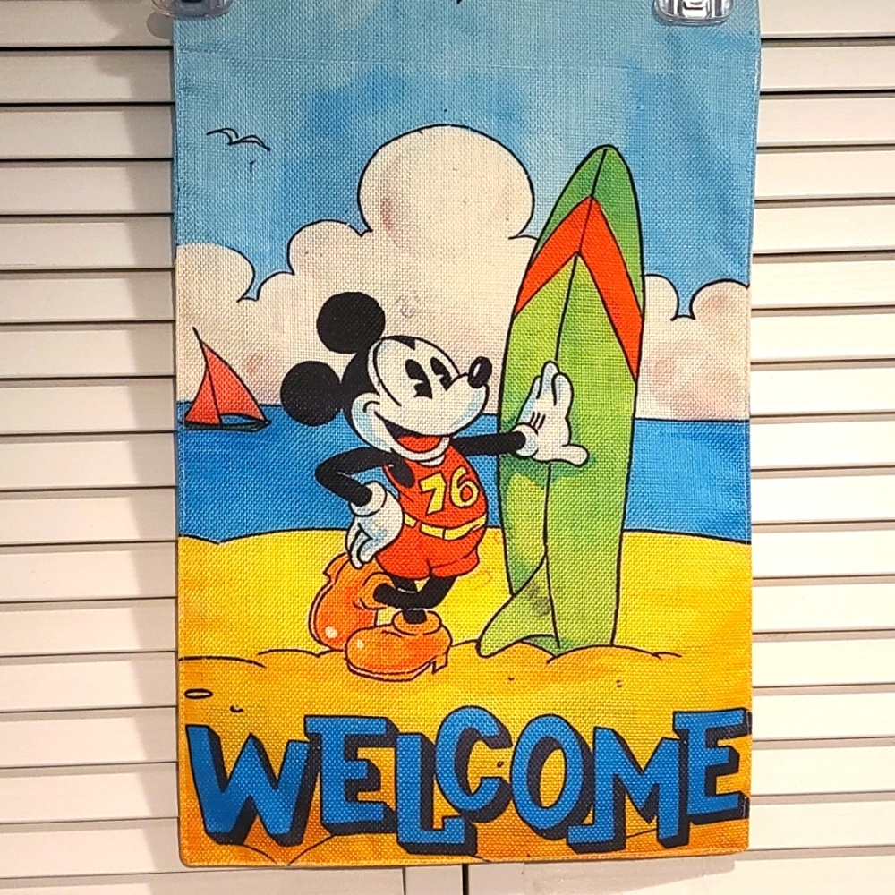 DISNEY MICKEY Mouse  Beach Surf themed yard, garden welcome flag sign NWT 2 side